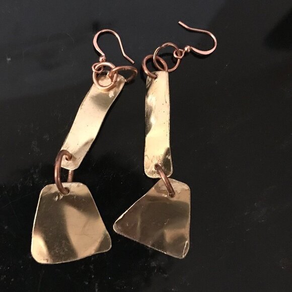 Tribal Brass Copper Earrings Drop Dangle Handmade Primitive Festival Bohemian - Picture 1 of 7
